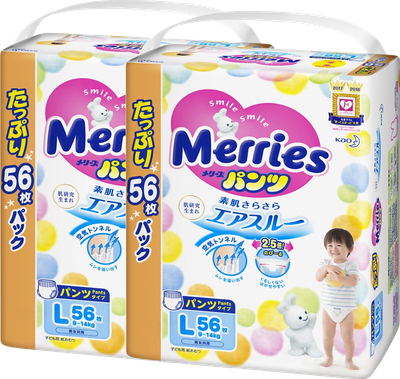 Подгузники-трусики детские Merries L (112шт)