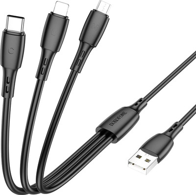 Кабель Borofone BX71 3в1 Lightning+Micro+Type-C (1м, черный)