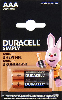 Комплект батареек Duracell LR03/MN2400 AAA Simply (2шт)