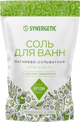 Соль для ванны Synergetic Магниево-сульфатная с маслом эвкалипта (1кг)