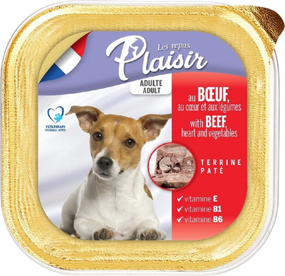 Влажный корм для собак Plaisir паштет из говядины, сердца и овощей (150г)