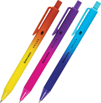 Набор шариковых ручек Brauberg Soft Touch / 144206 (3шт, синий)