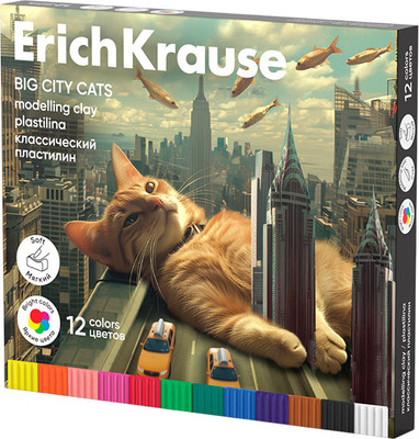 Пластилин Erich Krause Классический. Big City Cats / 62978 (12цв)