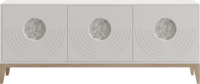 Тумба Involux Неаполь 212T002 (белый премиум с фрезеровкой/стеклянная вставка мрамор/опоры массив)