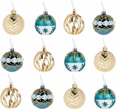 Набор шаров новогодних Золотая сказка 592176 (12шт, бирюзовый/золотой)
