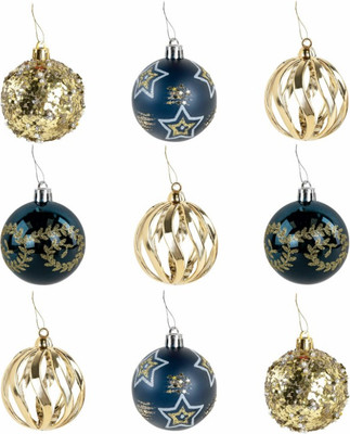 Набор шаров новогодних Золотая сказка 592177 (9шт, бирюзовый/золотой)