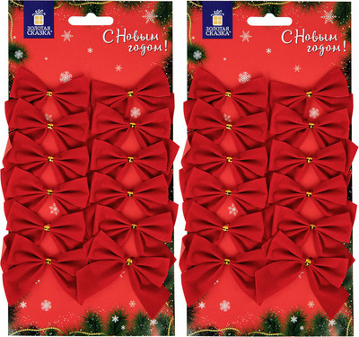 Набор елочных игрушек Золотая сказка Бантики / 592155 (24шт, красный)