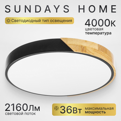 Потолочный светильник Sundays Home 240924-17 / 5801 (черный/светлое дерево)