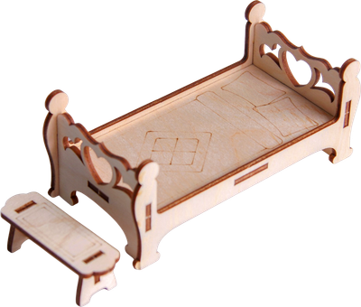 Комплект аксессуаров для кукольного домика Лесная мастерская Кровать с лавочкой / 4276122