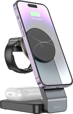 Зарядное устройство беспроводное Hoco CQ3 Fast 3в1 (черный)