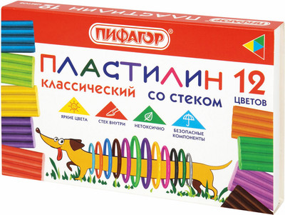 Пластилин Пифагор Классический. Веселая такса / 106675 (12цв)