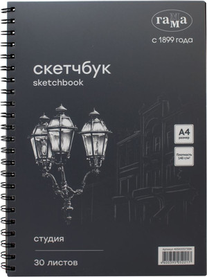 Скетчбук ГАММА Студия / 40SK03S730N (30л, черный)