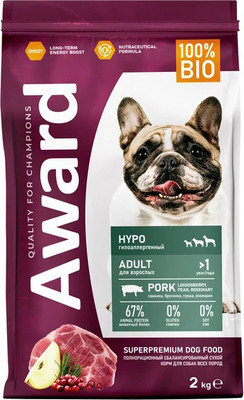 Сухой корм для собак Award Adult Hypo со свининой с добавлением брусники / 2543554 (2кг)