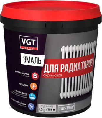Краска VGT ВД-АК-1179 Профи для радиаторов (500г, супербелая полуглянцевая)
