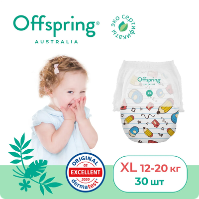 Подгузники-трусики детские Offspring XL 12-20кг Карандаши / OF02XLSCR (30шт)
