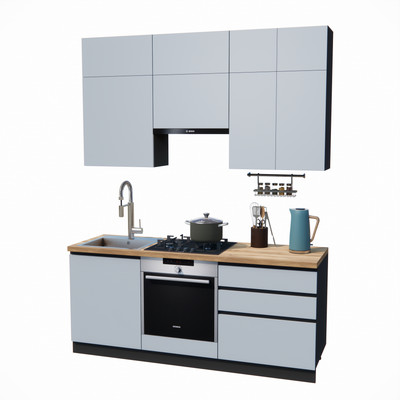 Кухонный гарнитур ВерсоМебель Эко Премиум 2.0 (сумеречный голубой/ст. дуб вотан)