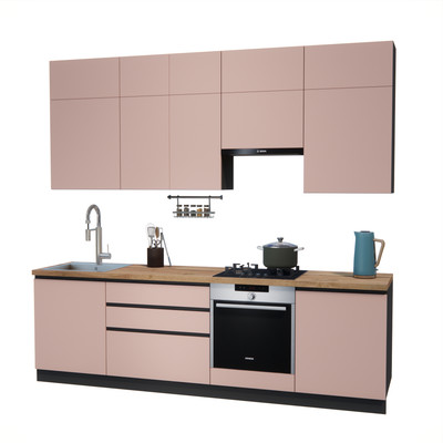 Кухонный гарнитур ВерсоМебель Эко Премиум 2.6 (пудровый/ст. дуб вотан)