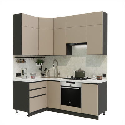 Кухонный гарнитур ВерсоМебель Эко Премиум 1.2x2.0 левая (глиняный серый/ст. мрамор лацио)