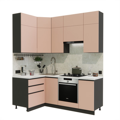 Кухонный гарнитур ВерсоМебель Эко Премиум 1.2x2.0 левая (пудровый/ст. мрамор лацио)