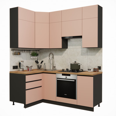 Кухонный гарнитур ВерсоМебель Эко Премиум 1.2x2.0 левая (пудровый/ст. дуб вотан)