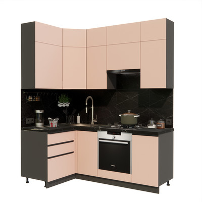 Кухонный гарнитур ВерсоМебель Эко Премиум 1.2x2.0 левая (пудровый/ст. тунис)