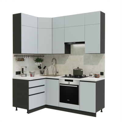 Кухонный гарнитур ВерсоМебель Эко Премиум 1.2x2.0 левая (сумеречный голубой/ст. мрамор лацио)