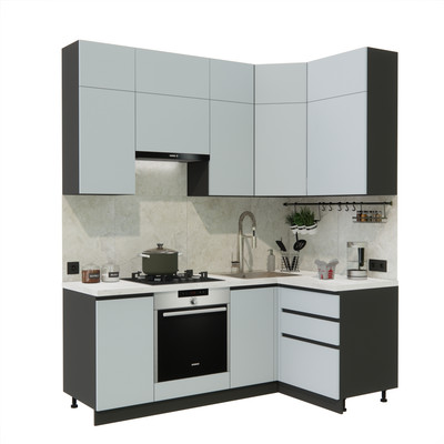 Кухонный гарнитур ВерсоМебель Эко Премиум 1.2x2.0 правая (сумеречный голубой/ст. мрамор лацио)