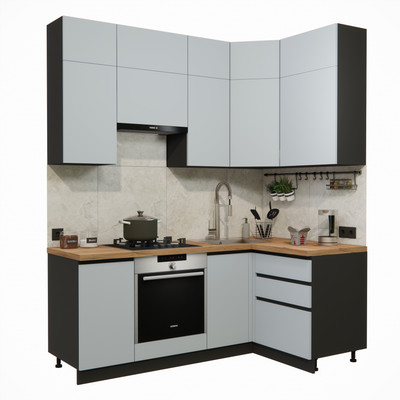 Кухонный гарнитур ВерсоМебель Эко Премиум 1.2x2.0 правая (сумеречный голубой/ст. дуб вотан)