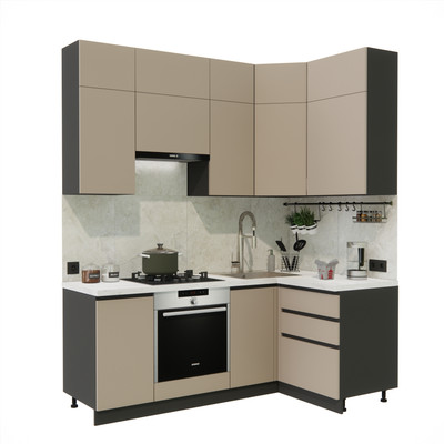 Кухонный гарнитур ВерсоМебель Эко Премиум 1.2x2.0 правая (глиняный серый/ст. мрамор лацио)