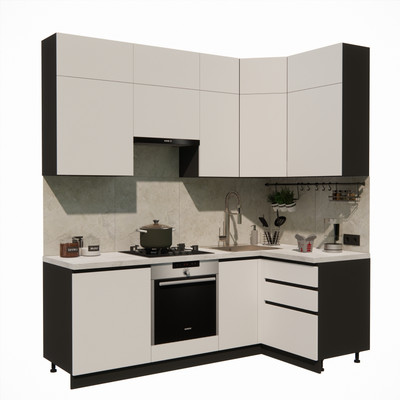 Кухонный гарнитур ВерсоМебель Эко Премиум 1.2x2.2 правая (белый фасадный/ст. мрамор лацио)