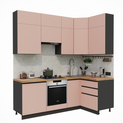 Кухонный гарнитур ВерсоМебель Эко Премиум 1.2x2.2 правая (пудровый/ст. дуб вотан)