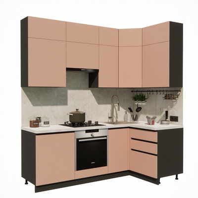 Кухонный гарнитур ВерсоМебель Эко Премиум 1.2x2.2 правая (пудровый/ст. мрамор лацио)