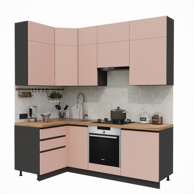 Кухонный гарнитур ВерсоМебель Эко Премиум 1.2x2.2 левая (пудровый/ст. дуб вотан)