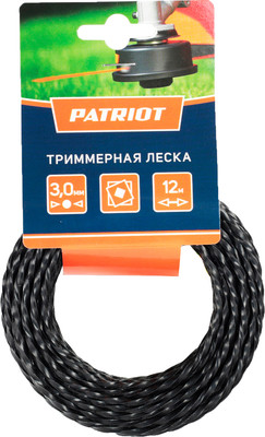 Леска для триммера PATRIOT 300-12-5 D 3.0мм/12м (скрученный квадрат, черный)
