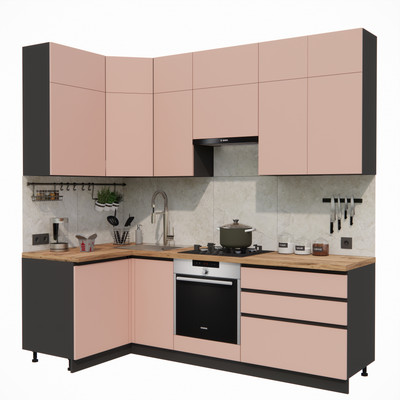 Кухонный гарнитур ВерсоМебель Эко Премиум 1.2x2.4 левая (пудровый/ст. дуб вотан)