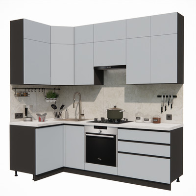 Кухонный гарнитур ВерсоМебель Эко Премиум 1.2x2.4 левая (сумеречный голубой/ст. мрамор лацио)