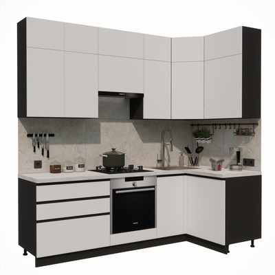 Кухонный гарнитур ВерсоМебель Эко Премиум 1.2x2.4 правая (белый фасадный/ст. мрамор лацио)