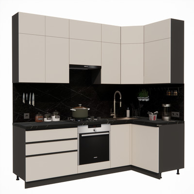 Кухонный гарнитур ВерсоМебель Эко Премиум 1.2x2.4 правая (кашемир/ст. тунис)