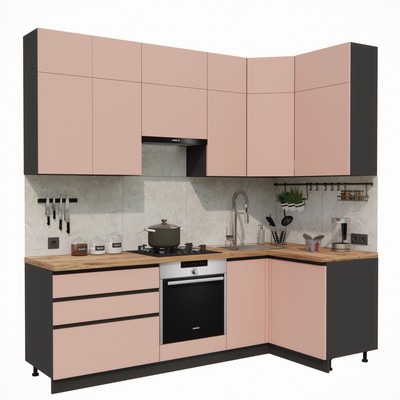 Кухонный гарнитур ВерсоМебель Эко Премиум 1.2x2.4 правая (пудровый/ст. дуб вотан)