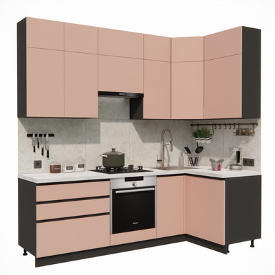 Кухонный гарнитур ВерсоМебель Эко Премиум 1.2x2.4 правая (пудровый/ст. мрамор лацио)