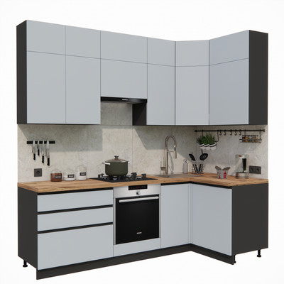 Кухонный гарнитур ВерсоМебель Эко Премиум 1.2x2.4 правая (сумеречный голубой/ст. дуб вотан)