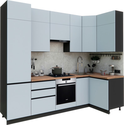 Кухонный гарнитур ВерсоМебель Эко Премиум 1.2x2.7 правая (сумеречный голубой/ст. дуб вотан)