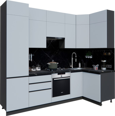 Кухонный гарнитур ВерсоМебель Эко Премиум 1.2x2.7 правая (сумеречный голубой/ст. тунис)