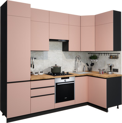 Кухонный гарнитур ВерсоМебель Эко Премиум 1.2x2.7 правая (пудровый/ст. дуб вотан)