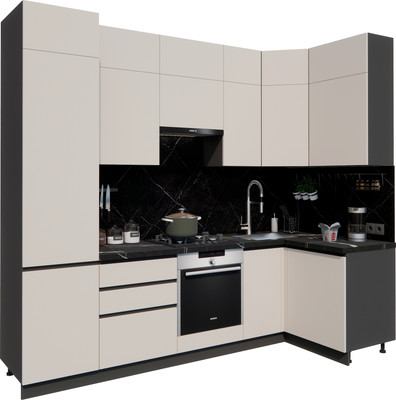 Кухонный гарнитур ВерсоМебель Эко Премиум 1.2x2.7 правая (кашемир/ст. тунис)