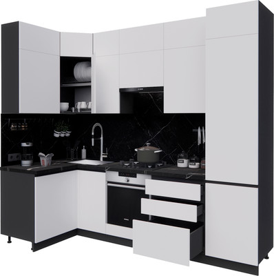 Кухонный гарнитур ВерсоМебель Эко Премиум 1.2x2.7 левая (белый фасадный/ст. тунис)