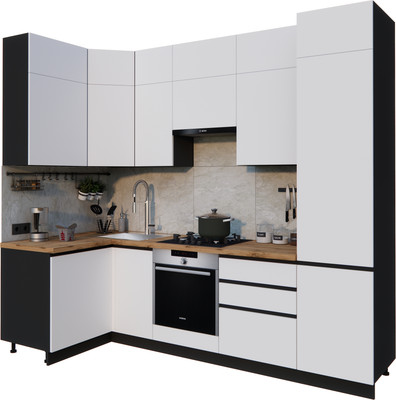 Кухонный гарнитур ВерсоМебель Эко Премиум 1.2x2.7 левая (белый фасадный/ст. дуб вотан)