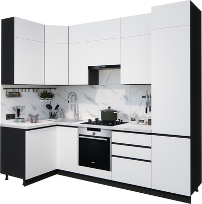 Кухонный гарнитур ВерсоМебель Эко Премиум 1.2x2.7 левая (белый фасадный/ст. мрамор лацио)