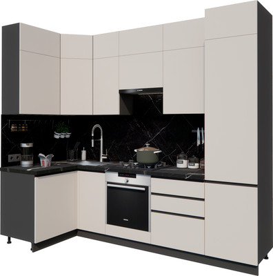 Кухонный гарнитур ВерсоМебель Эко Премиум 1.2x2.7 левая (кашемир/ст. тунис)