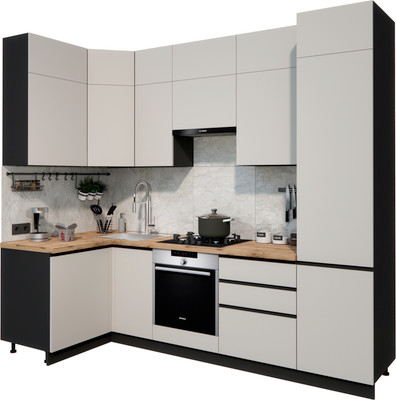 Кухонный гарнитур ВерсоМебель Эко Премиум 1.2x2.7 левая (кашемир/ст. дуб вотан)